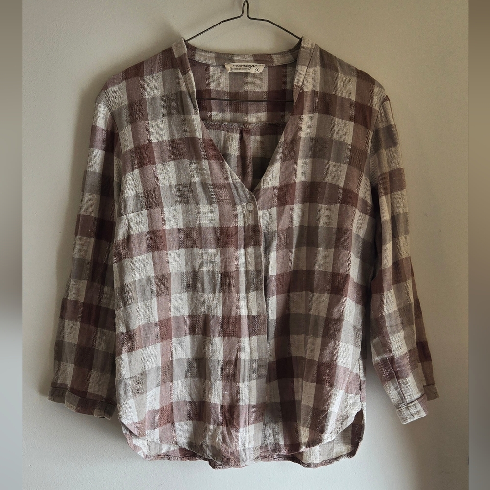 MEEMOZA Womens Button-Up Shirt in Brown and Cream Checkered